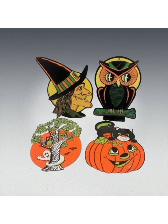 Vintage Other - Vintage Beistle Die Cut Halloween Decorations Set of Four Witch Owl Cat Pumpkin